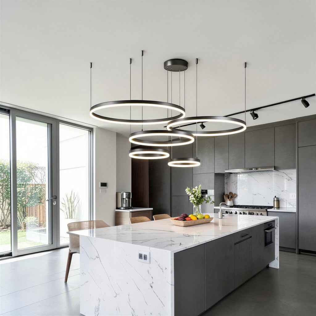 Suspension Luminaire Design Anneaux LED Aluminium Nordique
