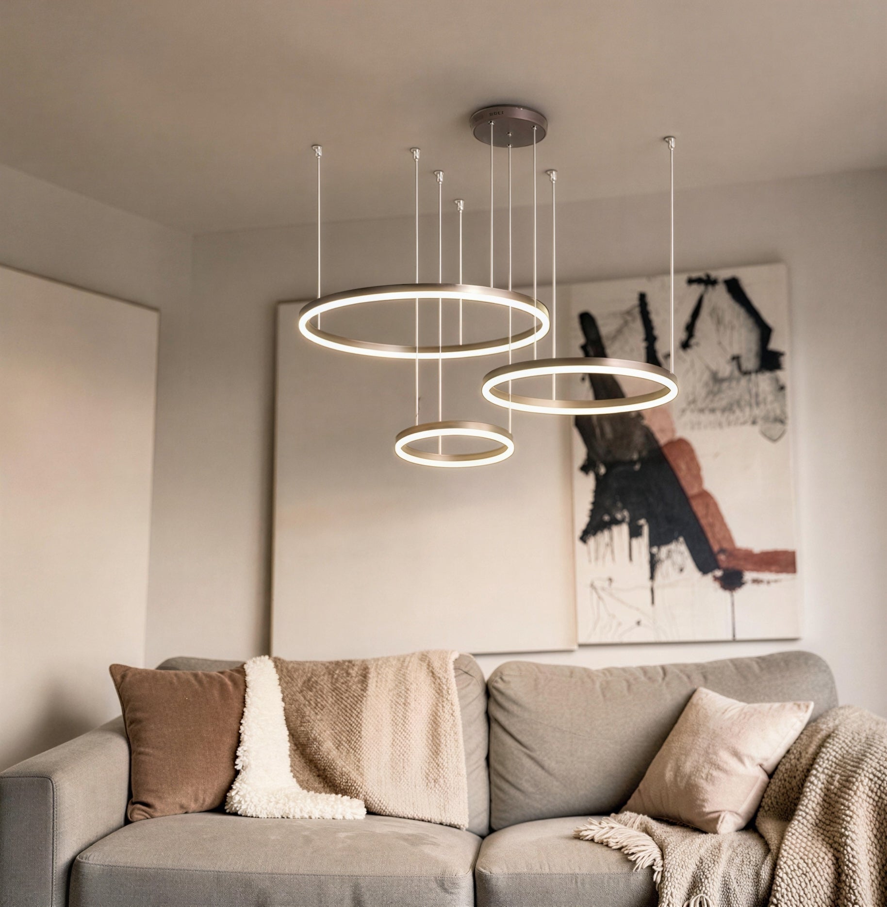 Suspension Luminaire Design Anneaux LED Aluminium Nordique