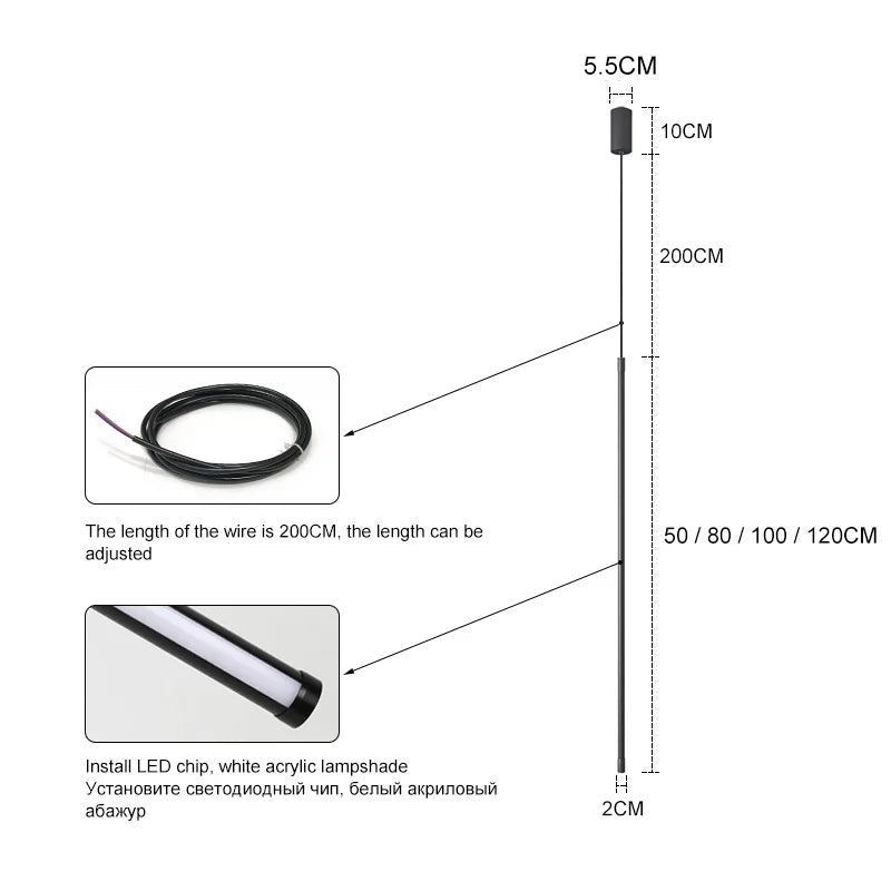Suspension Luminaire Design Barre LED Linéaire — 4 Tailles au Choix