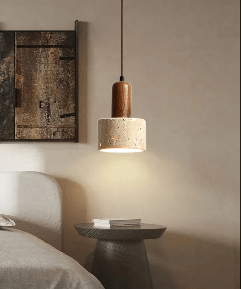 Suspension Luminaire Bois Béton Style Industriel Japonais