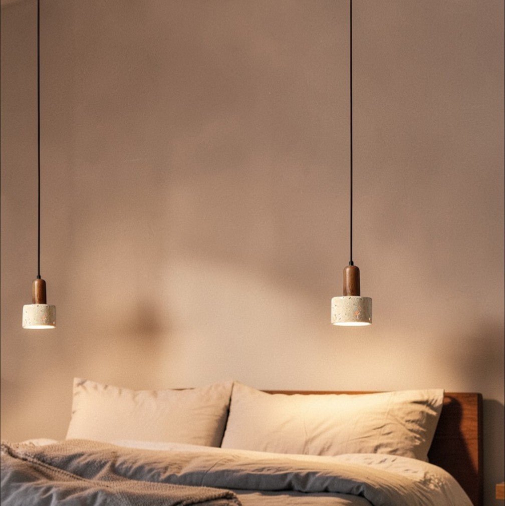 Suspension Luminaire Bois Béton Style Industriel Japonais