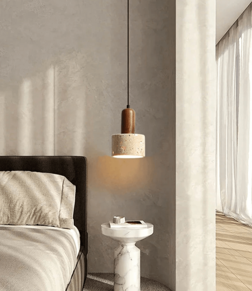 Suspension Luminaire Bois Béton Style Industriel Japonais