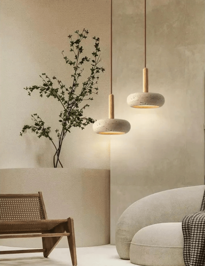 Suspension Luminaire Bois & Béton Nordique Texturé — 3 Finitions