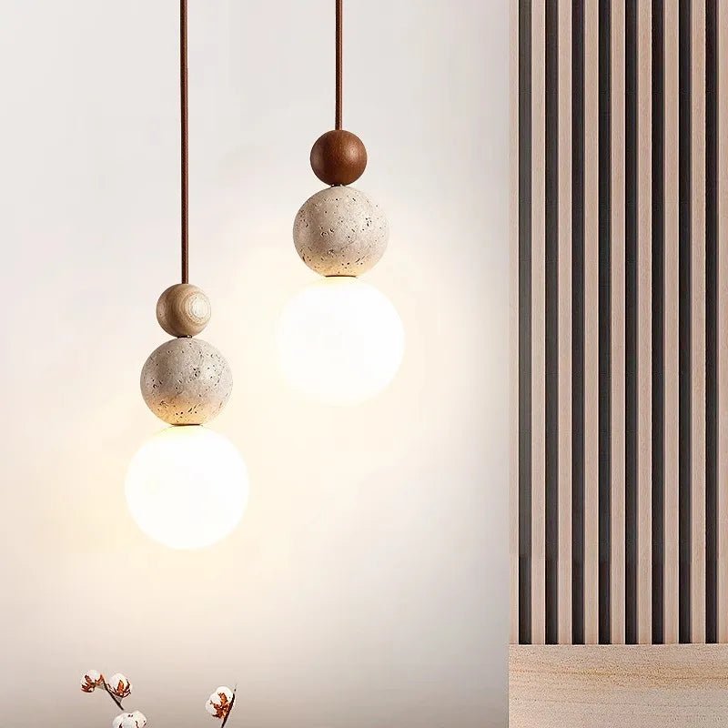 Suspension Luminaire Bois & Béton Nordique Texturé — 3 Finitions