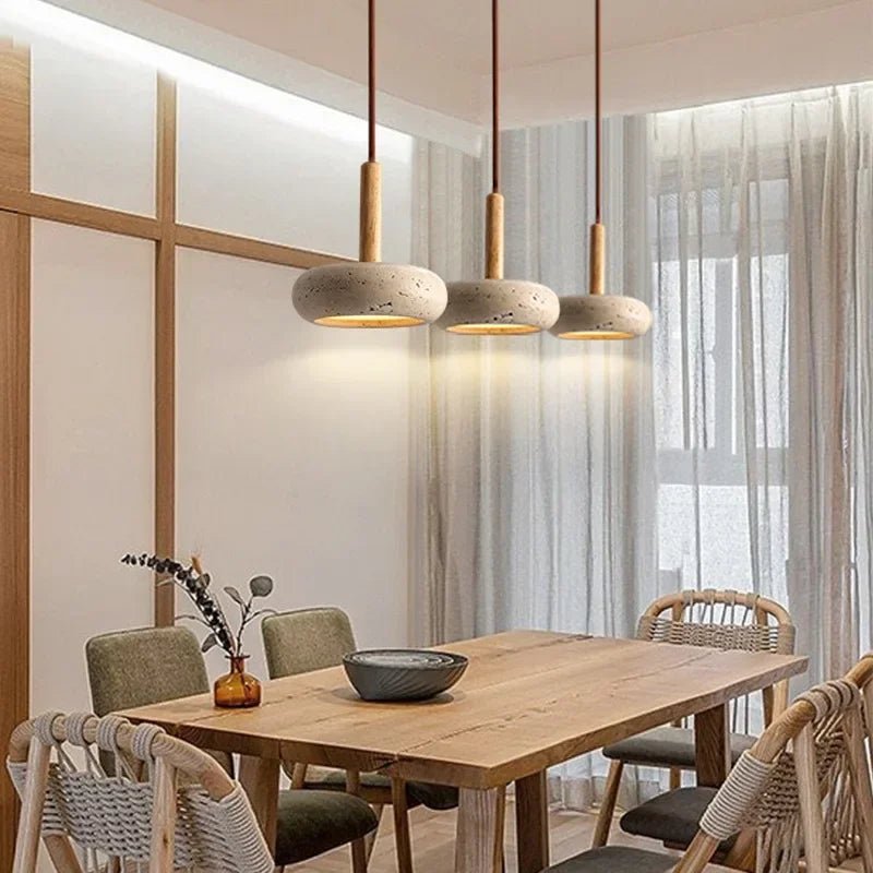 Suspension Luminaire Bois & Béton Nordique Texturé — 3 Finitions