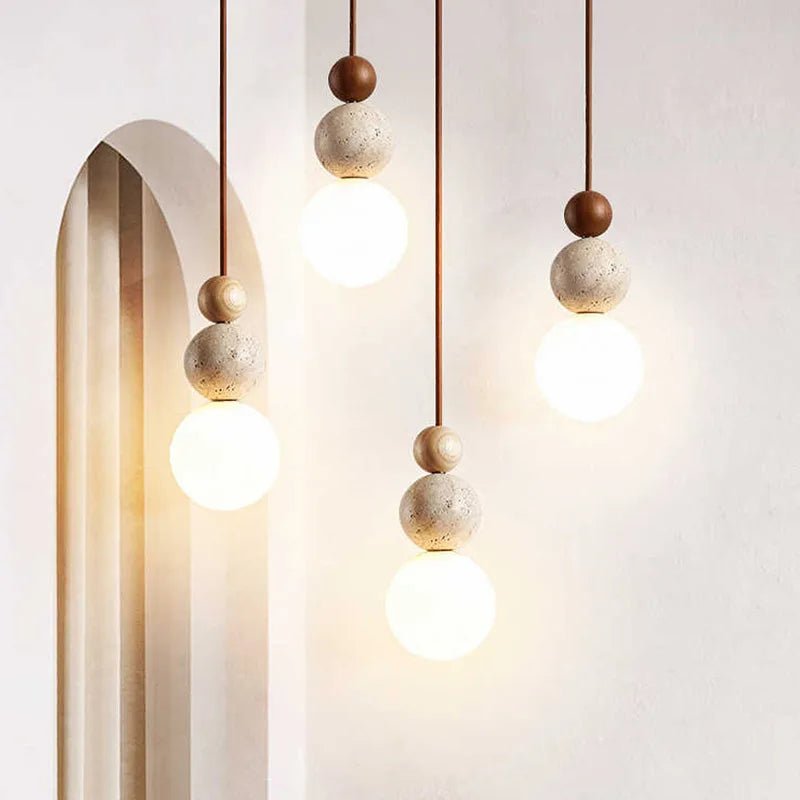 Suspension Luminaire Bois & Béton Nordique Texturé — 3 Finitions