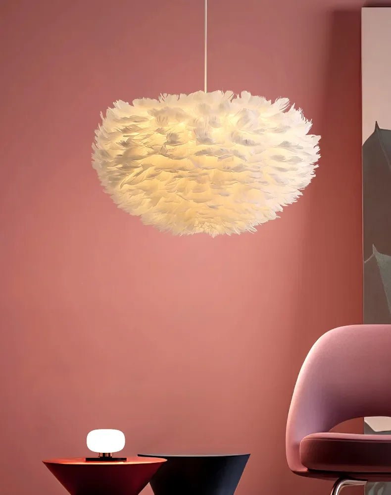 Suspension Luminaire Salon Boule Plumes Nuage — 3 Coloris