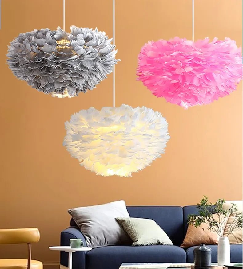 Suspension Luminaire Salon Boule Plumes Nuage — 3 Coloris