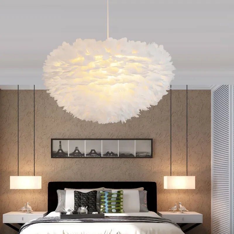 Suspension Luminaire Salon Boule Plumes Nuage — 3 Coloris
