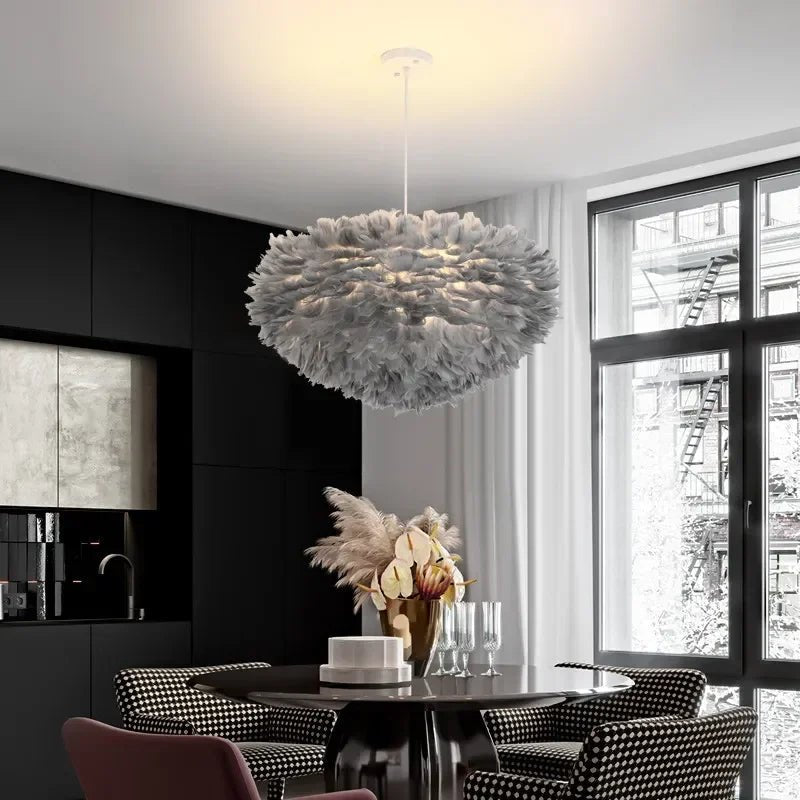 Suspension Luminaire Salon Boule Plumes Nuage — 3 Coloris