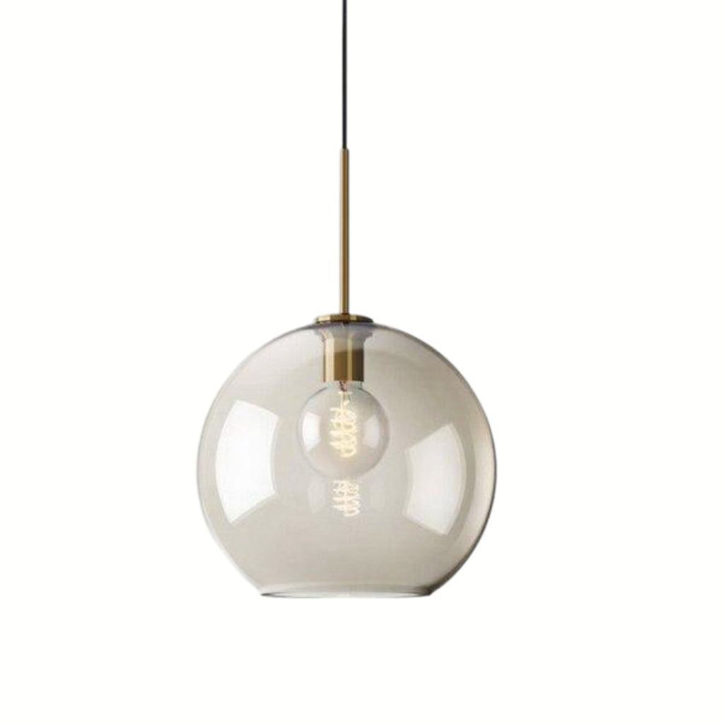 Suspension Luminaire Design Boule Verre Ambré Cognac & Laiton Doré