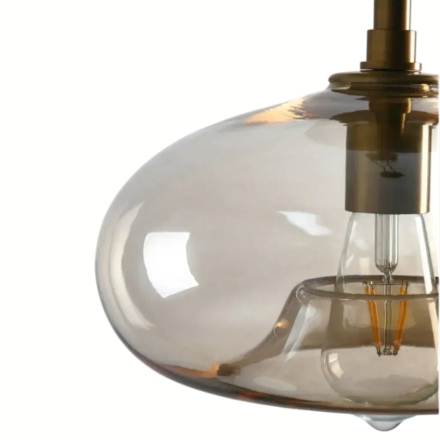 Suspension Luminaire Design Boule Verre Ambré Cognac & Laiton Doré