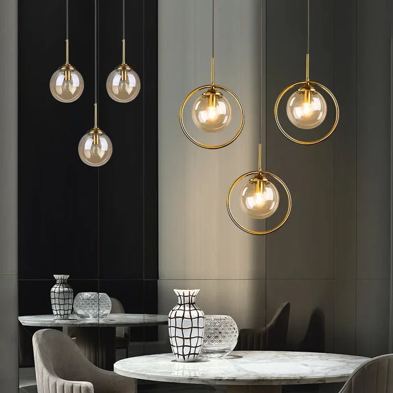 Suspension Luminaire Design Boule Verre Loft — 3 Formats
