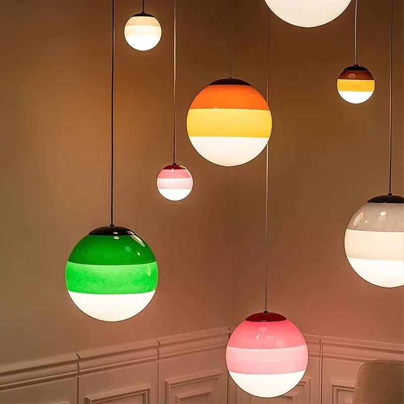 Suspension Luminaire Design Boule Verre Coloré Dégradé Nordique