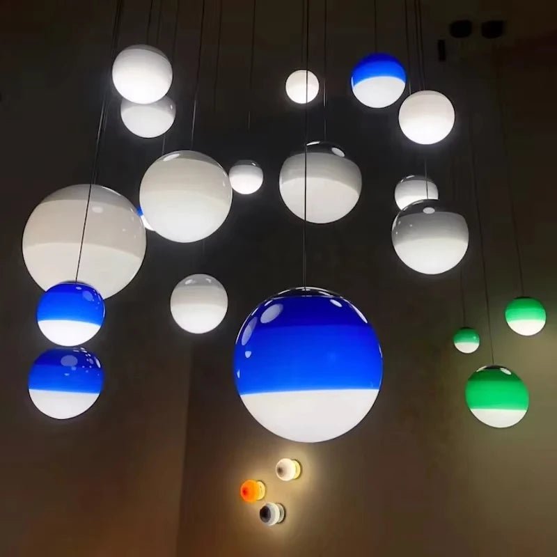 Suspension Luminaire Design Boule Verre Coloré Dégradé Nordique