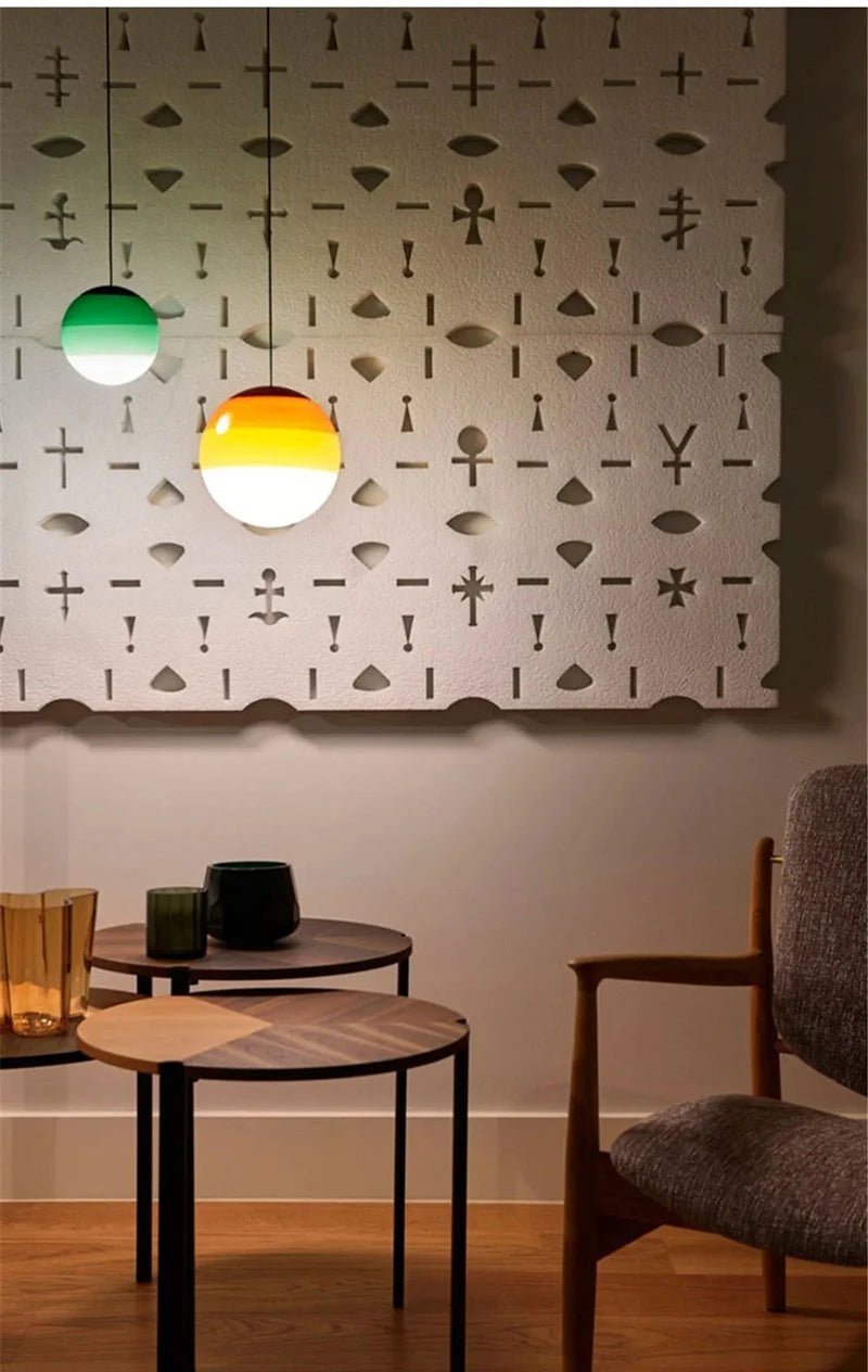 Suspension Luminaire Design Boule Verre Coloré Dégradé Nordique