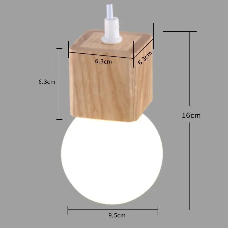 Suspension Luminaire Design Boule Verre Laiteux & Socle Bois Massif