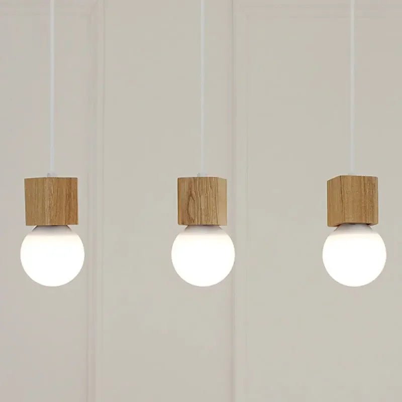 Suspension Luminaire Design Boule Verre Laiteux & Socle Bois Massif