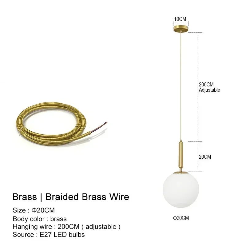 Suspension Luminaire Design Boule Verre Laiteux & Tige Laiton Minimaliste