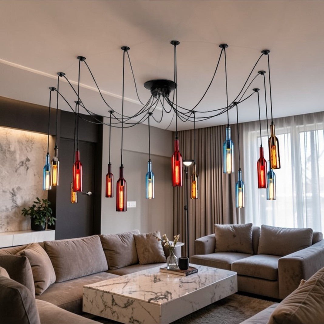 Luminaire Suspension Design Bouteille Vin Verre Coloré LED Créatif
