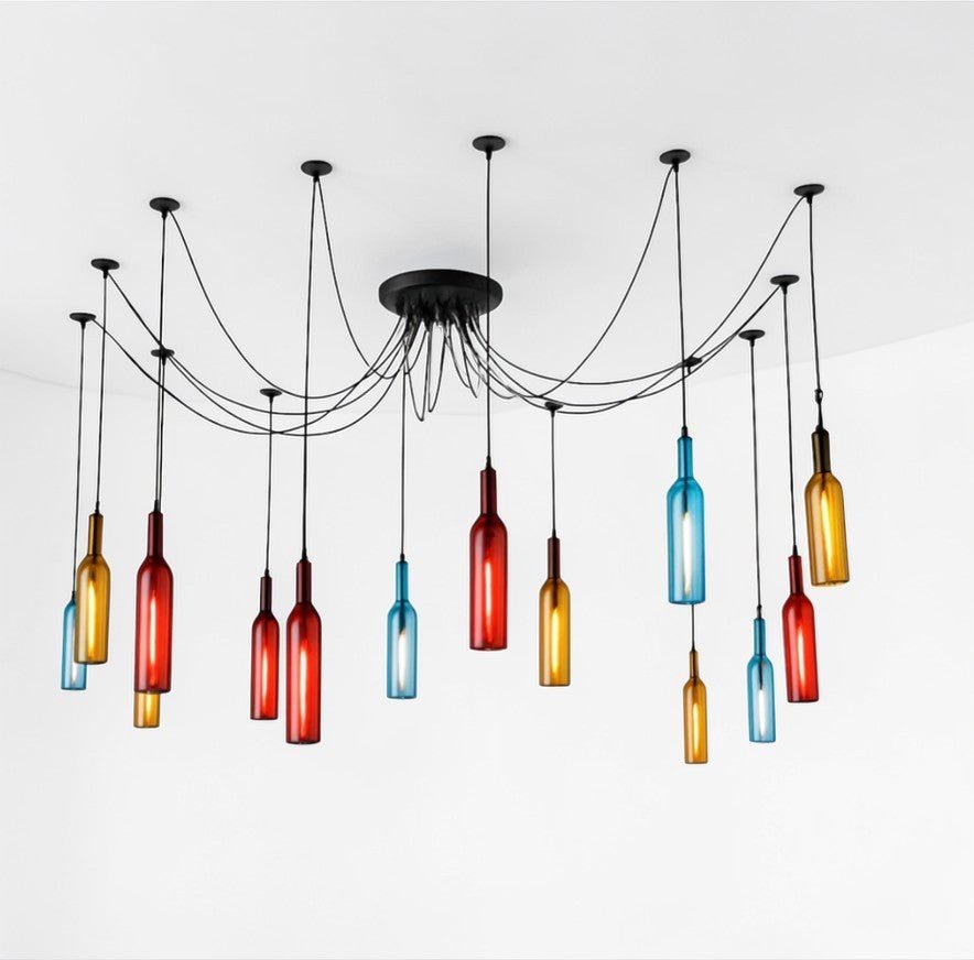Luminaire Suspension Design Bouteille Vin Verre Coloré LED Créatif