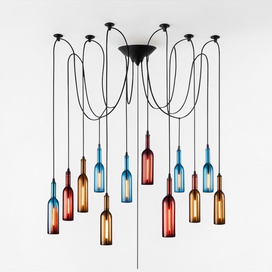 Luminaire Suspension Design Bouteille Vin Verre Coloré LED Créatif
