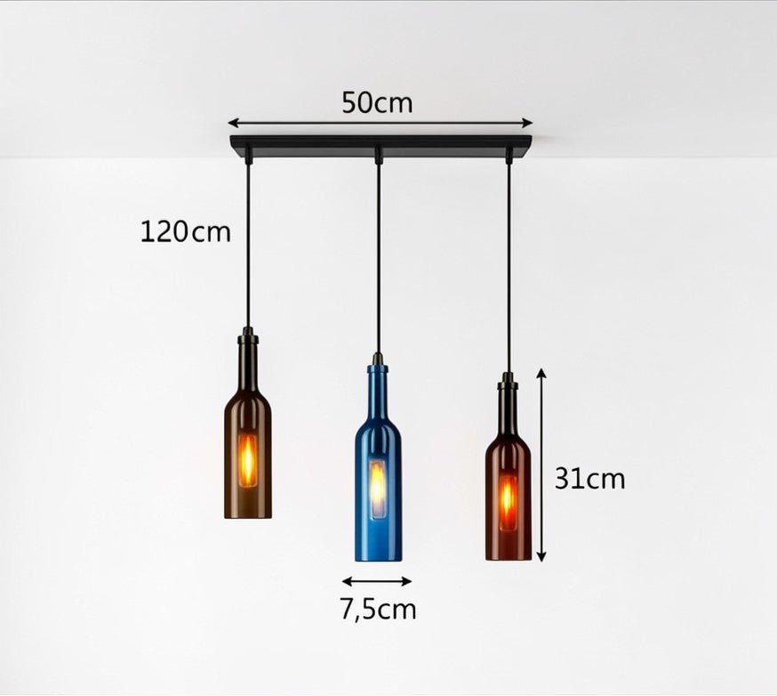 Luminaire Suspension Design Bouteille Vin Verre Coloré LED Créatif