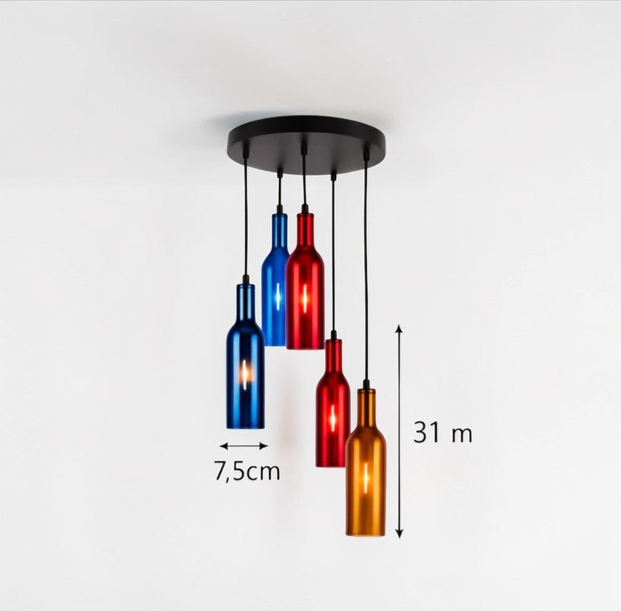 Luminaire Suspension Design Bouteille Vin Verre Coloré LED Créatif