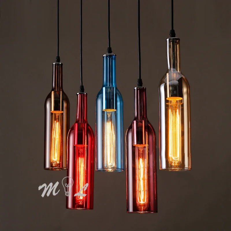 Luminaire Suspension Design Bouteille Vin Verre Coloré LED Créatif