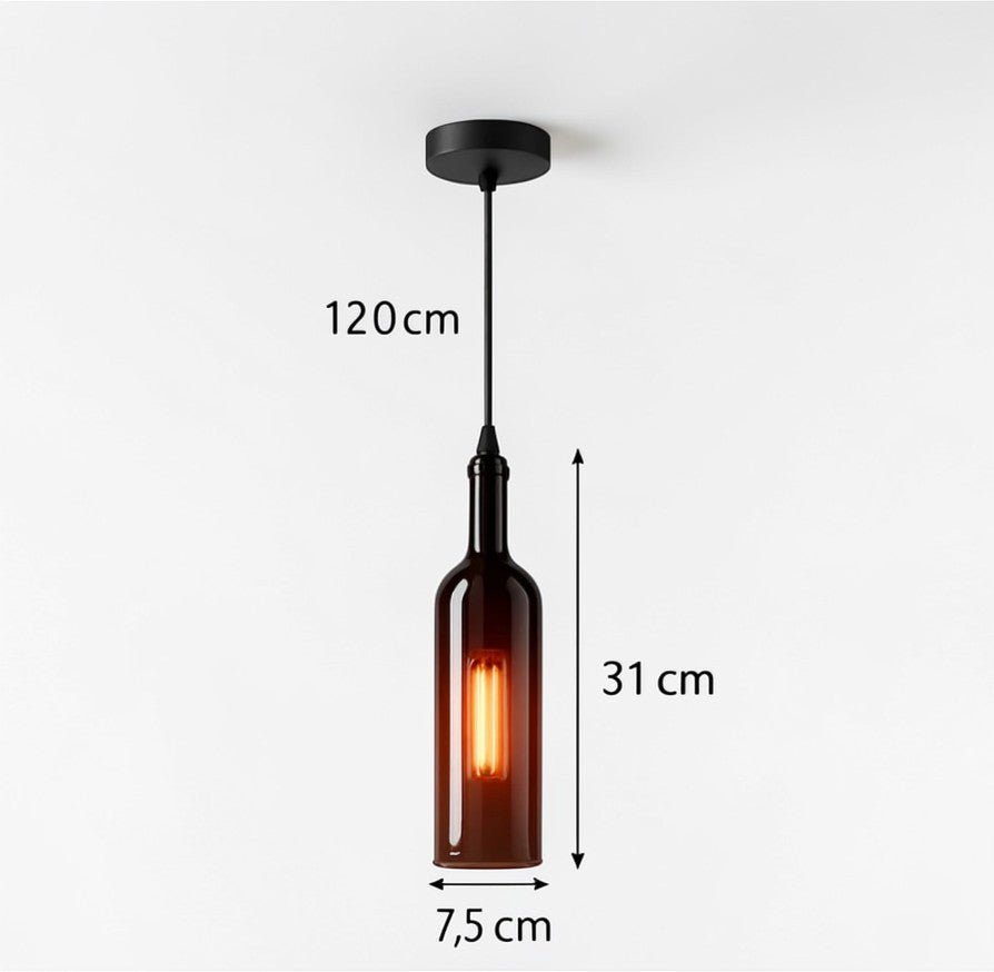 Luminaire Suspension Design Bouteille Vin Verre Coloré LED Créatif