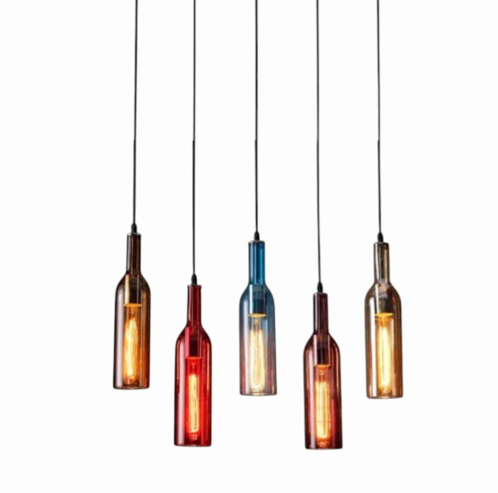 Luminaire Suspension Design Bouteille Vin Verre Coloré LED Créatif