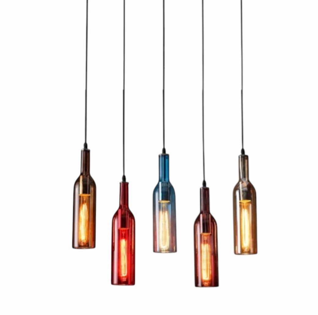 Luminaire Suspension Design Bouteille Vin Verre Coloré LED Créatif