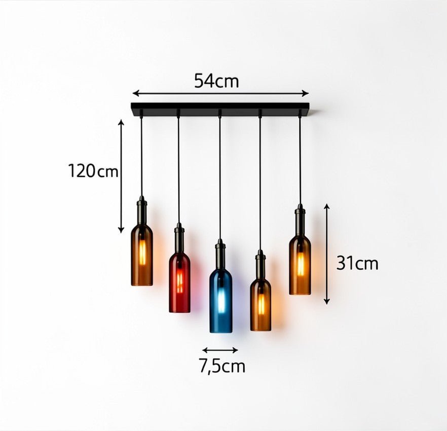 Luminaire Suspension Design Bouteille Vin Verre Coloré LED Créatif