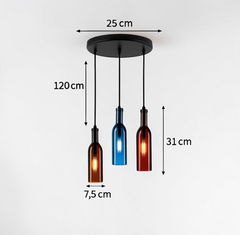 Luminaire Suspension Design Bouteille Vin Verre Coloré LED Créatif