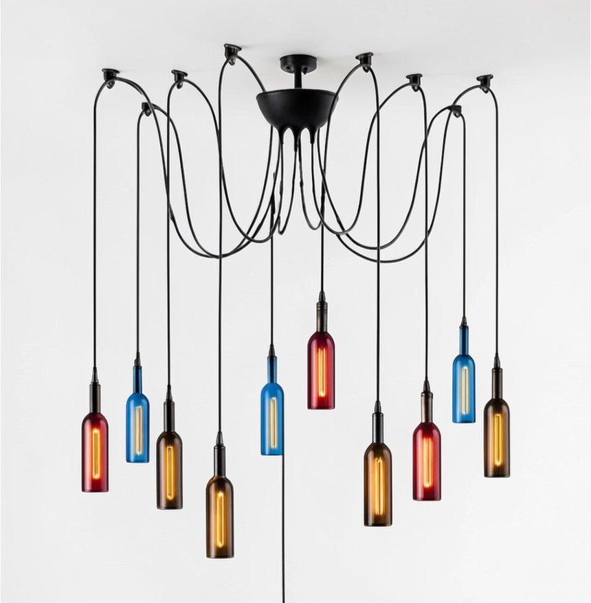Luminaire Suspension Design Bouteille Vin Verre Coloré LED Créatif