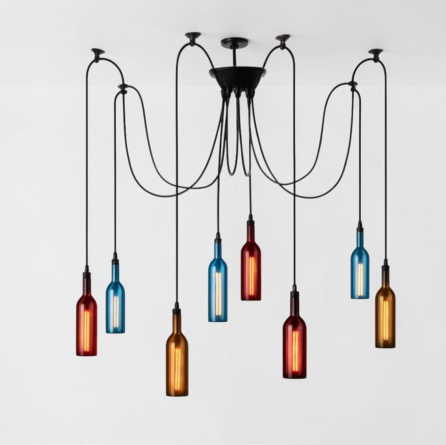 Luminaire Suspension Design Bouteille Vin Verre Coloré LED Créatif