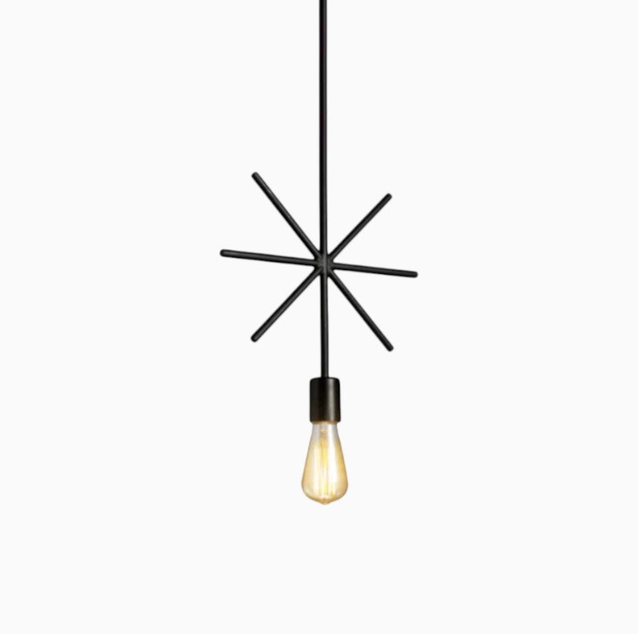 Suspension Luminaire Design Cadre Géométrique Noir & Ampoule Apparente