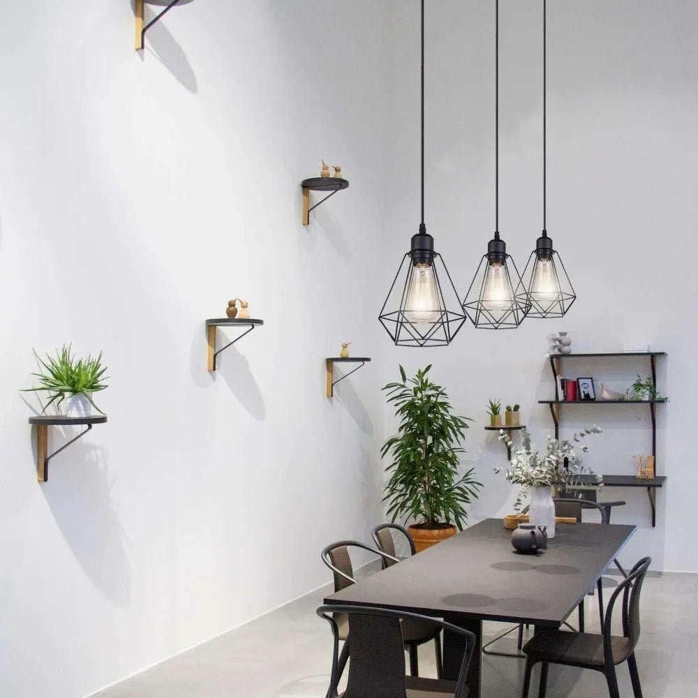 Suspension Luminaire Design Cage Diamant Fer Noir & Rail Rectangulaire