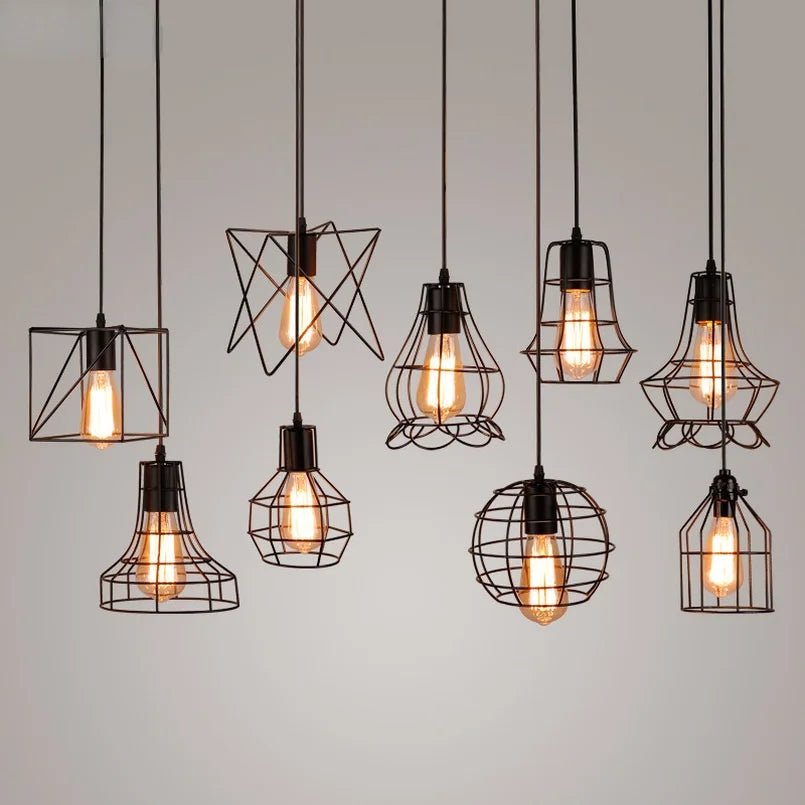 Suspension Luminaire Design Cage Industrielle Vintage Fer Noir