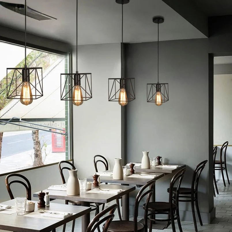 Suspension Luminaire Design Cage Industrielle Vintage Fer Noir