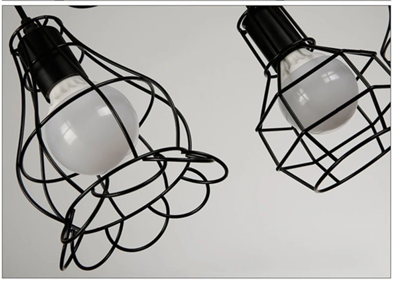 Suspension Luminaire Design Cage Industrielle Vintage Fer Noir