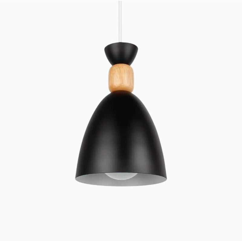Suspension Luminaire Design Cloche Macaron Aluminium & Embout Bois