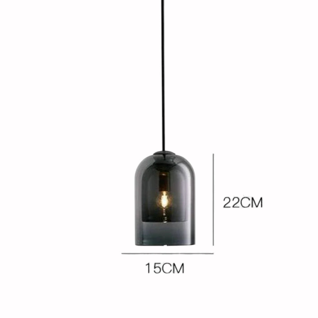 Suspension Luminaire Design Cloche Verre Double Paroi — Gris Fumé & Ambre