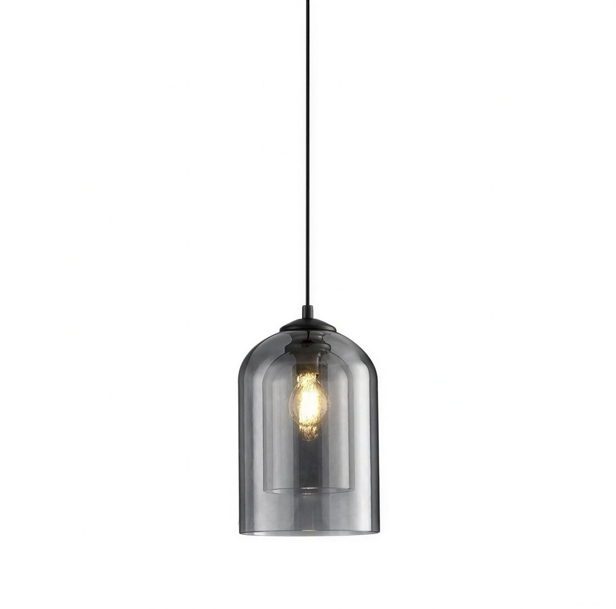 Suspension Luminaire Design Cloche Verre Fumé & Ampoule Edison