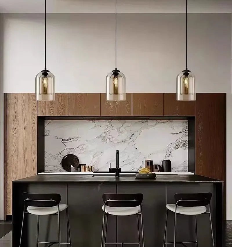 Suspension Luminaire Design Cloche Verre Fumé & Ampoule Edison