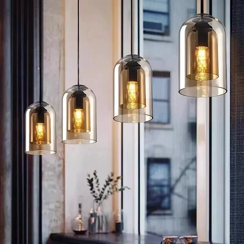 Suspension Luminaire Design Cloche Verre Fumé & Ampoule Edison