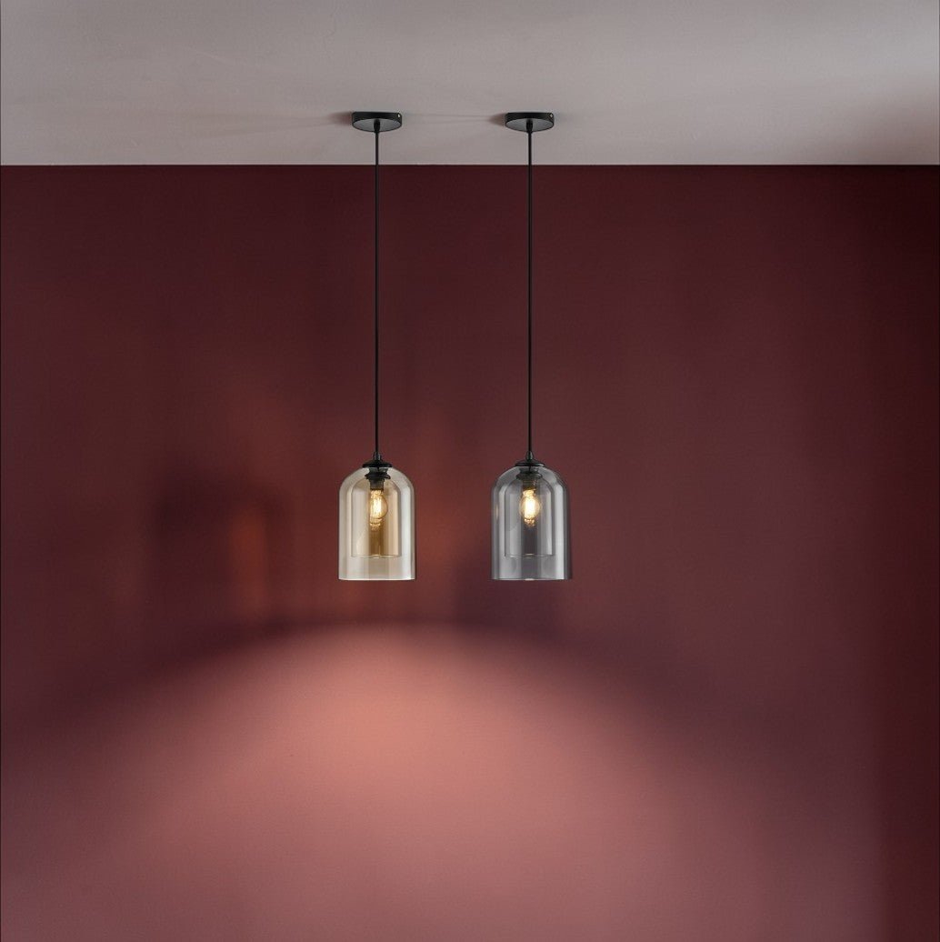 Suspension Luminaire Design Cloche Verre Fumé & Ampoule Edison