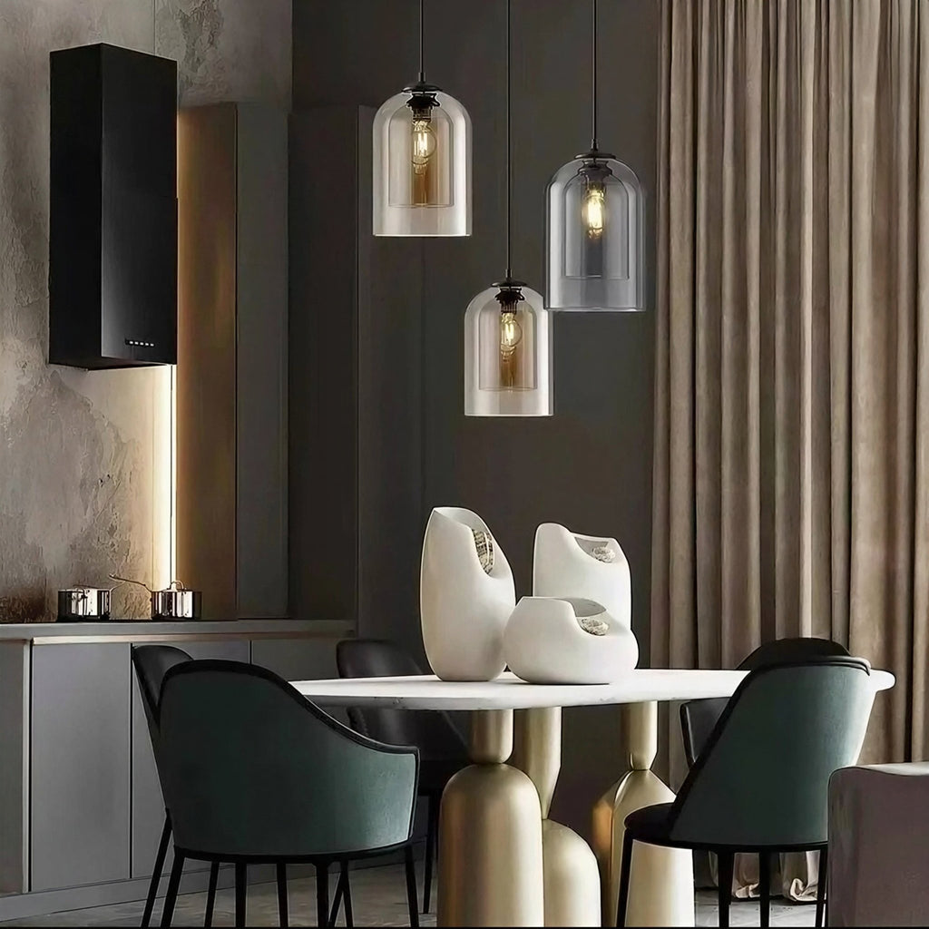 Suspension Luminaire Design Cloche Verre Fumé & Ampoule Edison
