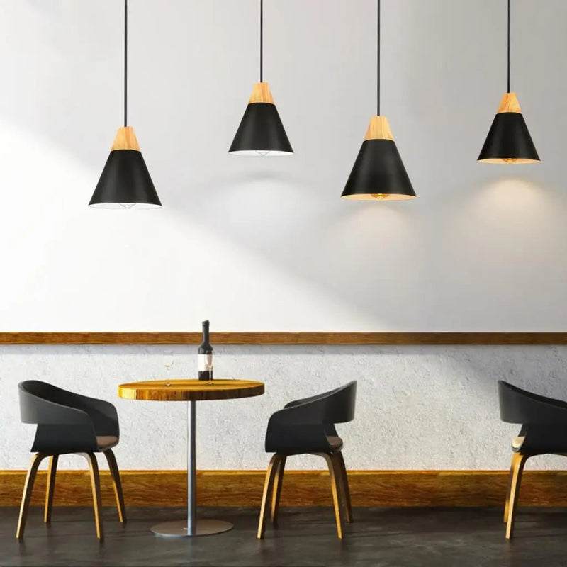 Suspension Luminaire Bois Conique & Métal