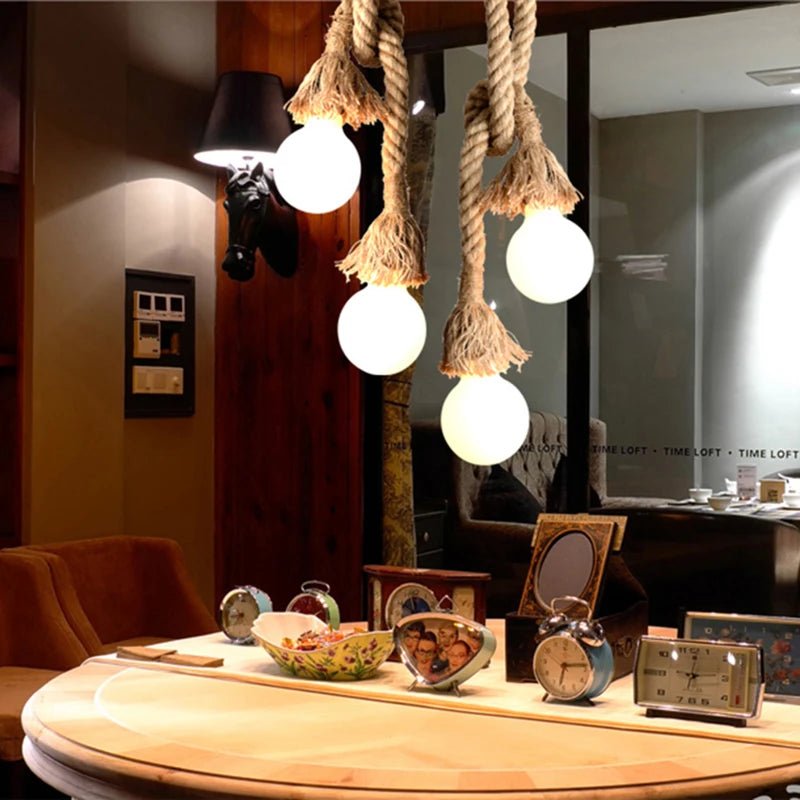Suspension Luminaire Design Corde Chanvre Tressée Nœud Marin Vintage